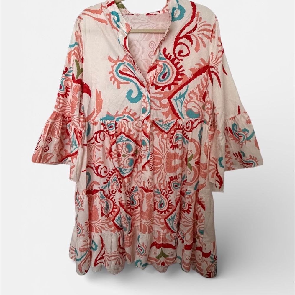 Colorful Bohemian dress with flutter sleeves